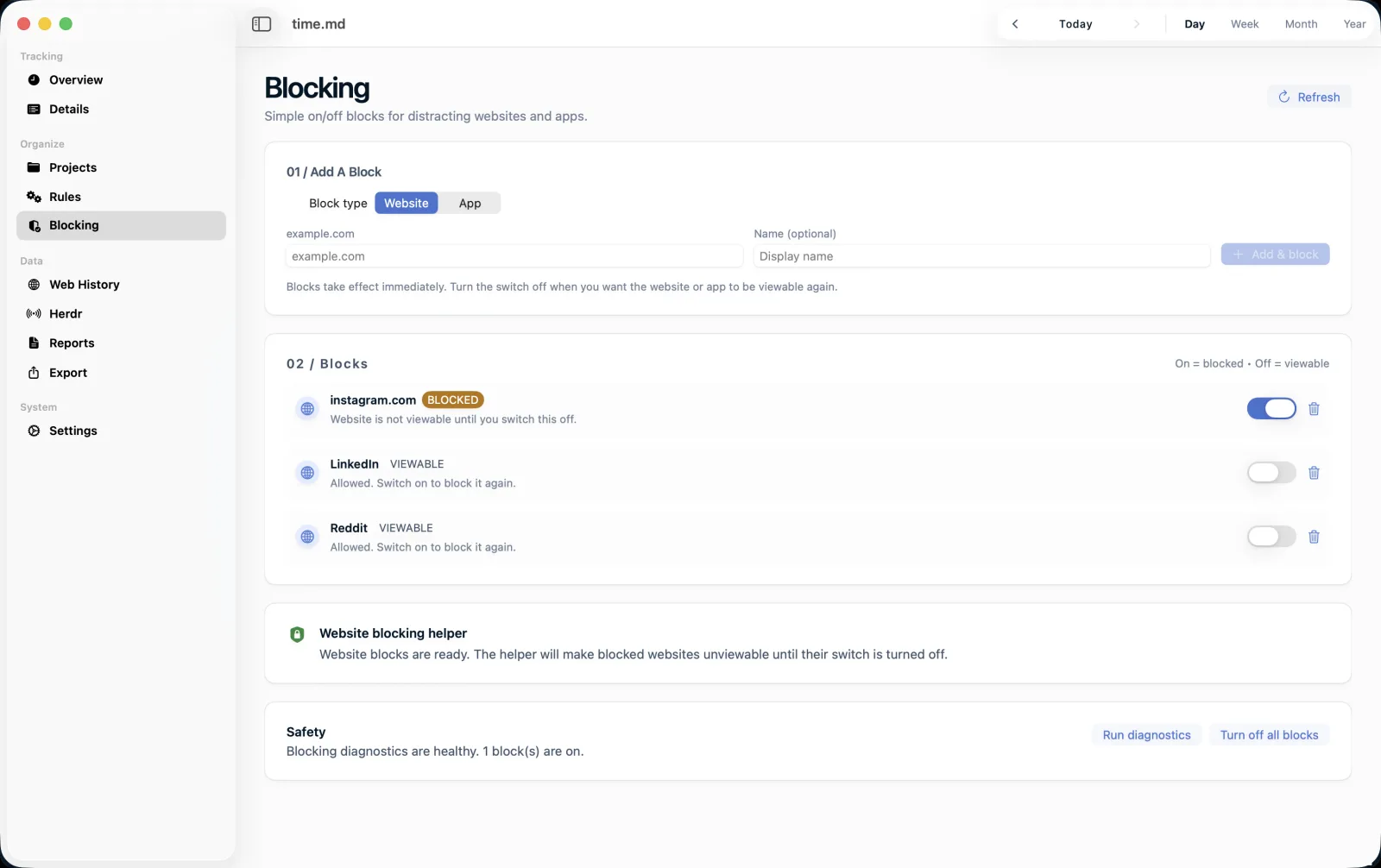 Website and app blocking